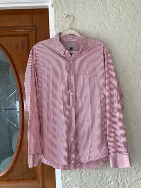 J. Crew Red & White Striped Button-Up Dress Shirt